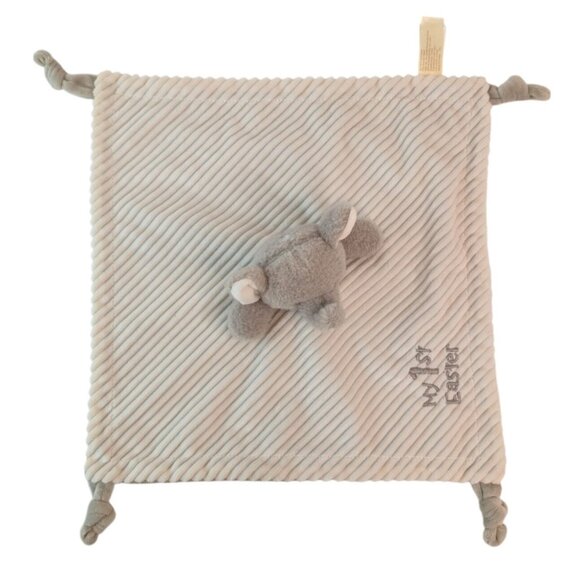 MTY Tan Elephant Lovey My 1st Easter Baby Security Blanket Ribbed Rattle Knots - Picture 2 of 7